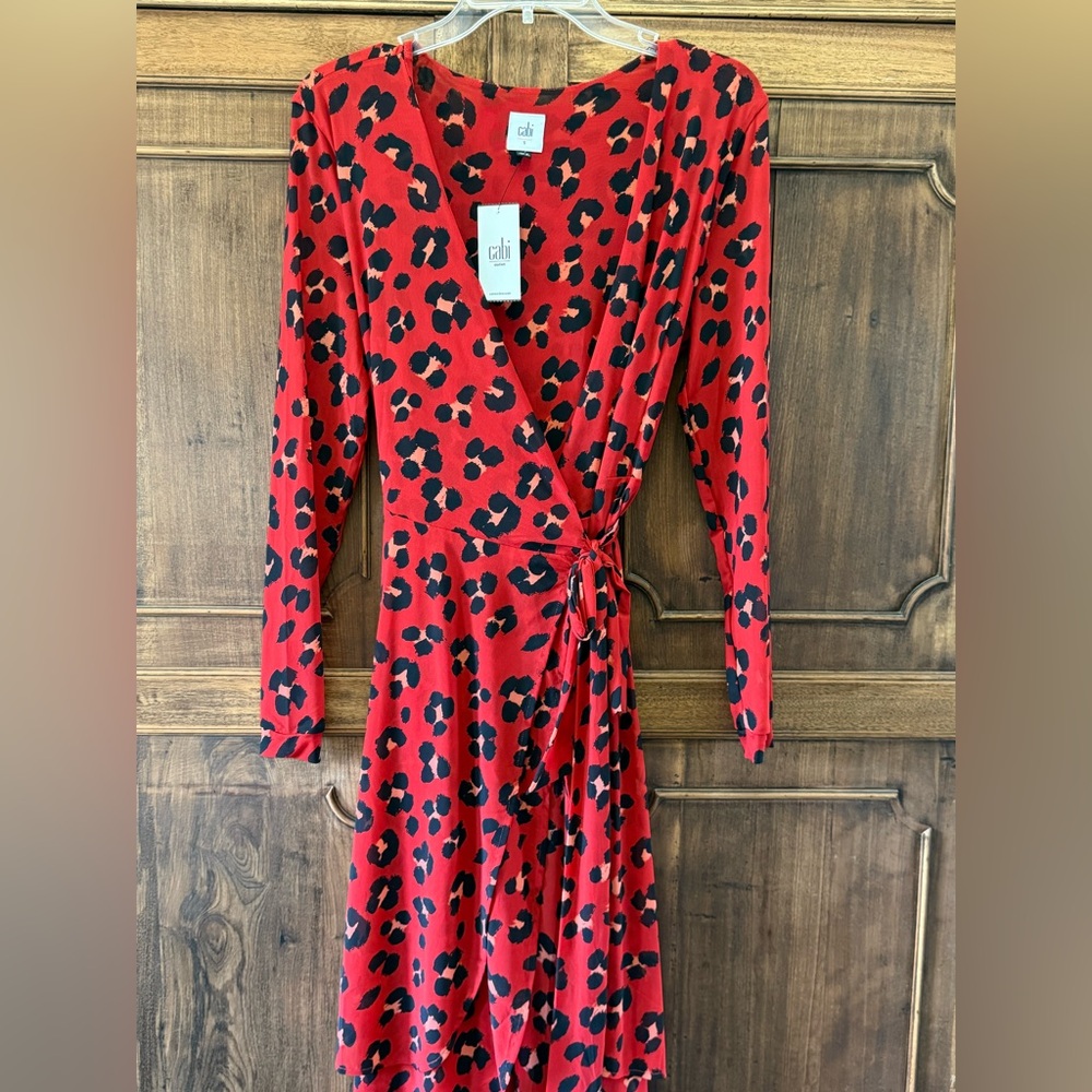 CAbi Red and Black Animal Print Wrap Dress